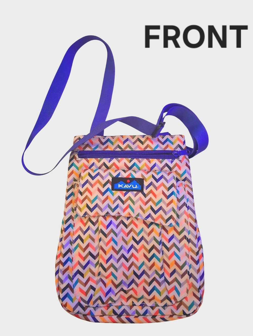 Kavu Chevron Multicolor Crossbody Bag with Purple Strap